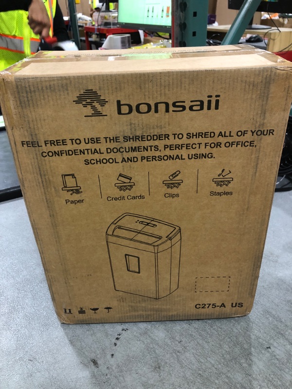 Photo 1 of Bonsaii 12-Sheet Cross Cut Paper Shredder, 5.5 Gal Home Office Heavy Duty Shredder for Paper, Credit Card, Mail, Staples, with Transparent Window, High Security Level P-4 (C275-A)