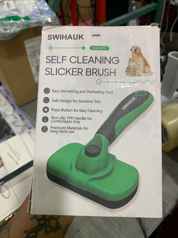 Photo 1 of Swihauk Self Cleaning Slicker Brush - Skin Friendly Deshedding Grooming Tool for Dogs & Cats, Suitable for Shedding & Haired Pets, with Pet Supplies Accessories, Green