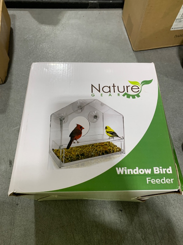 Photo 1 of Nature Gear Acrylic Clear Bird Feeders for Window Viewing, Weather Resistant & Easy to Clean with Sliding Tray, Clear Window Bird Feeder with Strong Suction Cups, House Style