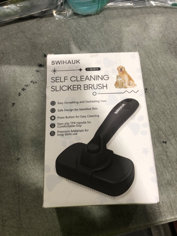 Photo 1 of Swihauk Self Cleaning Slicker Brush for Dogs & Cats - Skin Friendly Deshedding and Grooming Brush for Haired Pets, Pet Supplies Accessory, Black