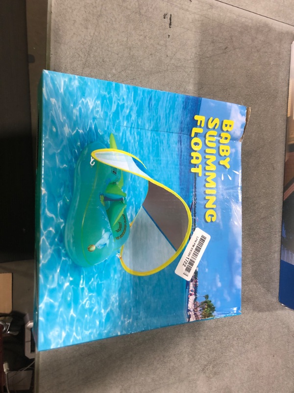 Photo 1 of No Flip Over Baby Pool Float with Canopy UPF50+ Sun Protection, Sponge Safety Support Bottom, Fun Gifts Water Toys Accessories Inflatable Baby Swim Floats for Pool 3-36 Months