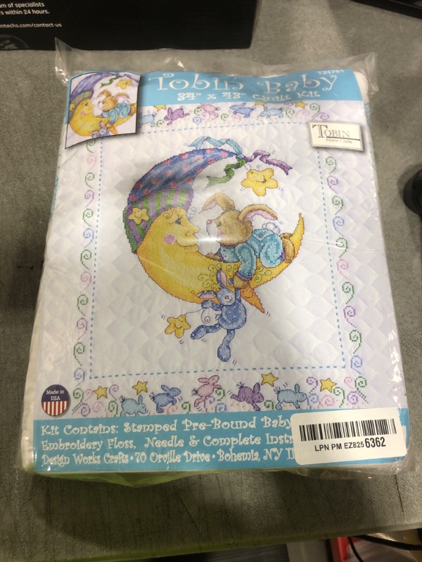 Photo 1 of Design Works Crafts T21761 Tobin Stamped Baby Quilt, Bunny, 34" X 43" Stamped Baby Quilt, Bunny, White