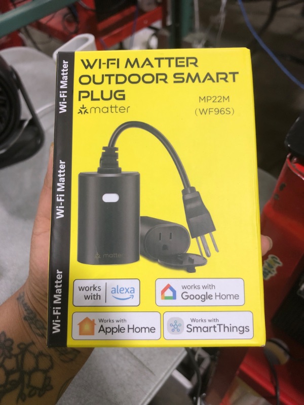 Photo 1 of Minoston Matter Outdoor Smart Plug WiFi Heavy Duty Plug-in Outlet IP65 Waterproof, Compatible with Alexa Apple Home SmartThings Google Home, Smart Life, Remote Control, 15Amp Black (MP22M)