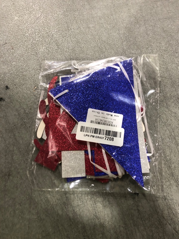 Photo 1 of Happy 4th of July Banner, Red White Blue Glitter 4th of July Pennant Banner, Happy 4th of July Decorations, America Independence Day Hanging Banner, 4th of July Home Office Decorations