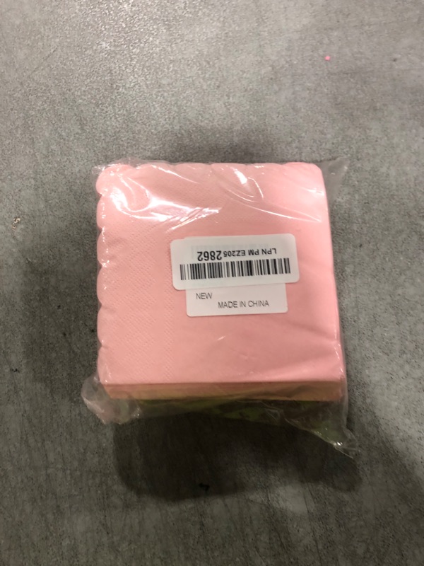 Photo 1 of 100 Pack Cocktail Napkin 2-Ply Scalloped Edged Dessert Napkins Folded 5 x 5 Inches Disposable Napkins for Dinner Wedding Birthday Party Bridal Anniversary Reception Event (Pink)