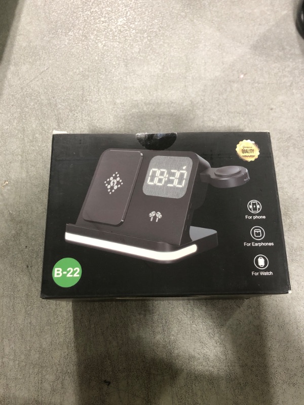 Photo 1 of 4 in 1 Wireless Charger with Alarm Clock Compatible for Galaxy Watch 8/7/Ultra/FE/6 Pro Galaxy S25/Ultra/S25+/S24/S23/Note 20/Z Flip 7/6/5 Fold 6 Galaxy Buds 3/2/Pro Multiple Devices Charging Station