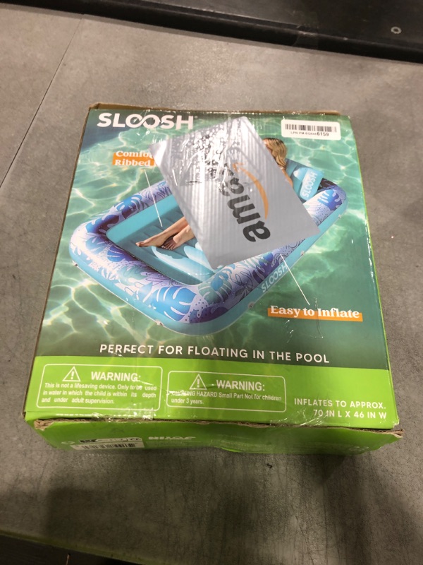 Photo 1 of SLOOSH Inflatable Tanning Pool Lounger Float, 70" x 46" Pool Floats Adult with Pillow, 4 in 1 Suntan Tub Raft Floatie,Sunbathing Bed Lounge for Water Blow Up Kids Ball Pit Party Gifts, L-Blue