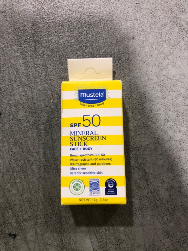Photo 1 of Mustela Baby Mineral Sunscreen Stick SPF 50 Broad Spectrum - Face & Body Sun Stick with 70% Organic Ingredients - Ultra Sheer, Water Resistant & Fragrance-Free - 0.6 oz (Pack of 1)