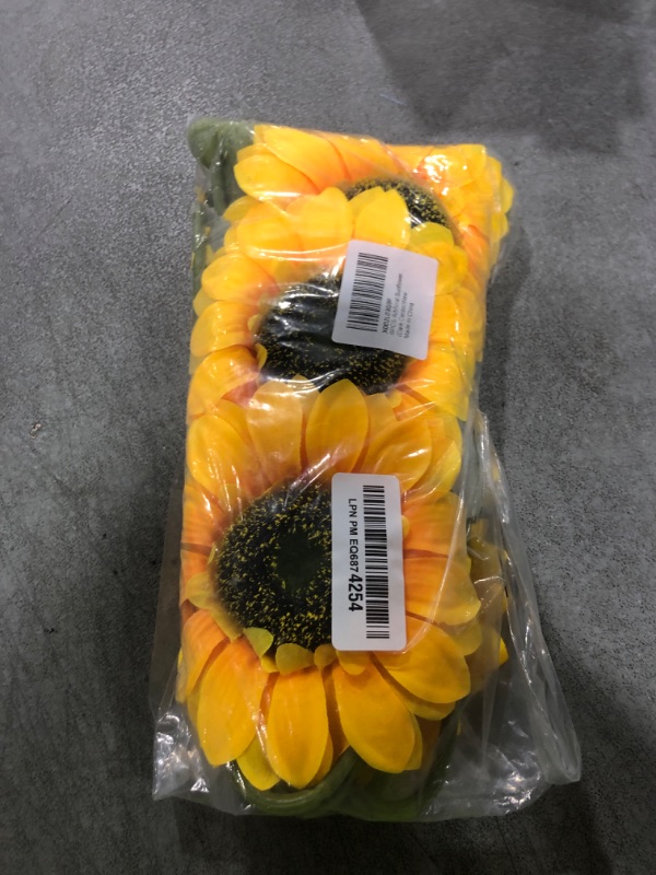 Photo 1 of Laelfe Artificial Sunflower Flowers Long Stem Silk Fake Large Sunflowers Decoration for Outdoor Home Wedding Baby Shower Birthday Party Single Bulk Yellow Decor 6PCS (Dark Center)