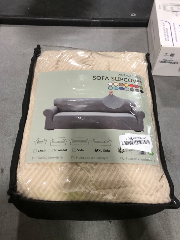 Photo 1 of XINEAGE New Extra Large Couch Cover for 3 Cushion Couch (91"-110") 1 Piece Stretch Oversized Sofa Slipcovers Jacquard 4 Seater Furniture Protector Elastic Bottom for Kids,Pet (XL Sofa, Light Beige)