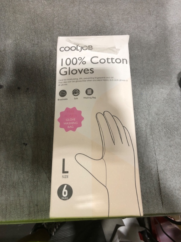 Photo 1 of COOLJOB 100% Cotton Gloves, 6 Pairs White Cotton Gloves for Dry Hands Moisturizing & Eczema, Overnight Lotion, Sleep & Spa Treatment for Women & Men, Breathable Work Glove Liners, Large Size