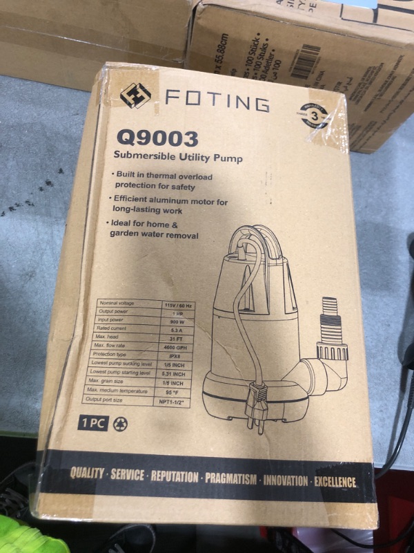 Photo 1 of FOTING Sump Pump 1HP Clean/Dirty Submersible Water Pump, 4600GPH Utility Pump Thermoplastic Electric Portable Transfer Water Pump for Swimming Pool Garden Pond Basement with 10ft Long Power Cord