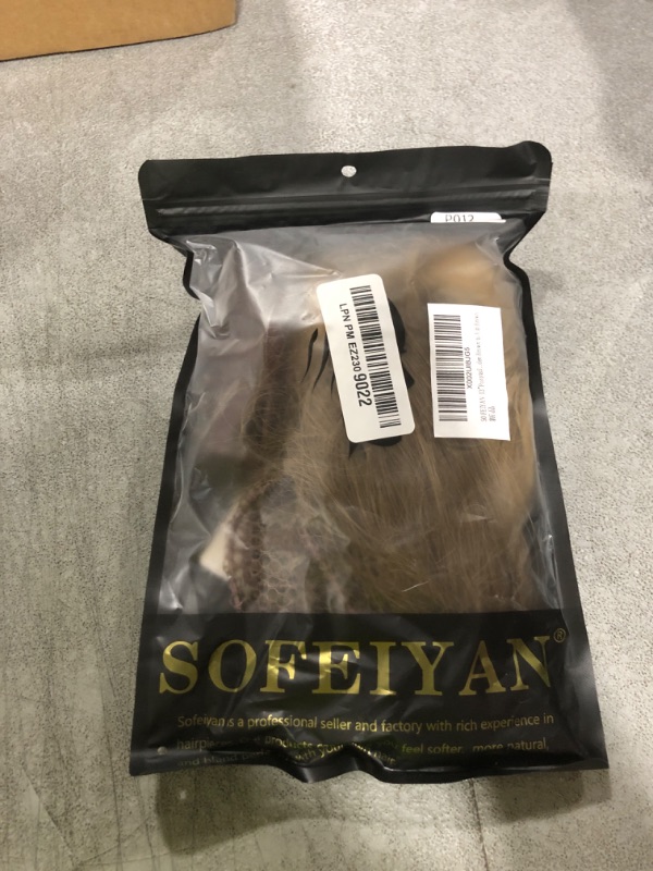 Photo 1 of SOFEIYAN 13" Ponytail Extension Long Curly Ponytail Clip in Claw Hair Extension Natural Looking Synthetic Hairpiece for Women, Golden Brown to Ash Brown