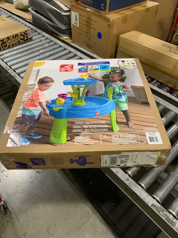 Photo 1 of Step2 Summer Showers Splash Tower Water Table for Kids, Outdoor Kids Water Sensory Table, Ages 1.5+ Years Old, 8 Piece Water Toy Accessories, Blue & Green