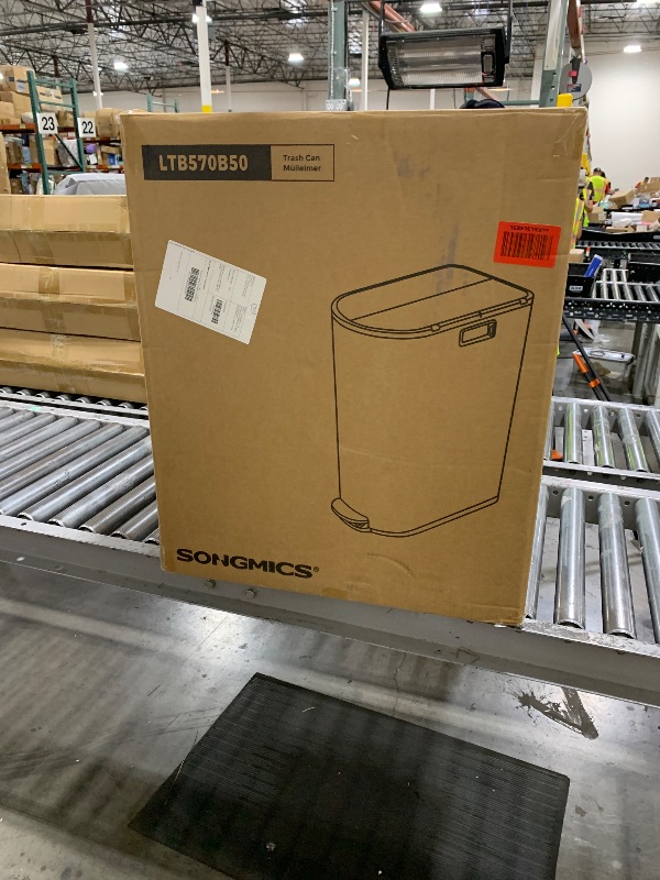 Photo 1 of SONGMICS 13-Gallon Dual Kitchen Trash Can, 5.3 and 8 Gallon Compartments, Garbage Can with Wing Lids, Stainless Steel, Soft Close, Inner Buckets, Ink Black and Metallic Silver ULTB570B50