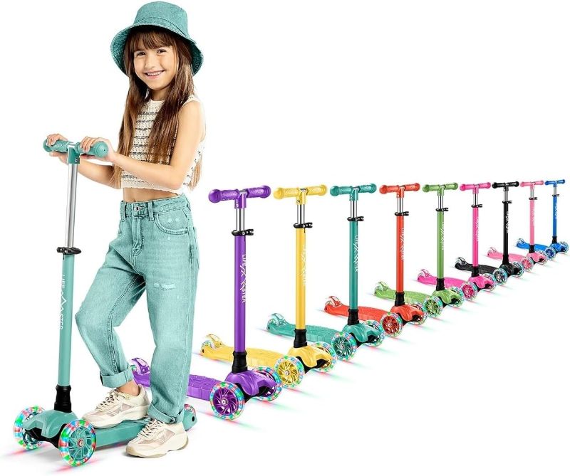 Photo 1 of Mini 3-Wheel Kids Scooter with Multi-Color Wheel Lights – 4-Height Adjustable Handlebar, Wide Anti-Slip Deck, Child Safety Certified, Boys & Girls Ages 2+ Supports Up to 110 lbs

