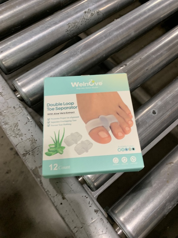 Photo 1 of Welnove Pack of 12 Bunion Corrector, Toe Separators with 2 Loops, Big Toe Spacer Suitable for Bunion and Overlap Toe, Infused Aloe Vera Extract (Clear)