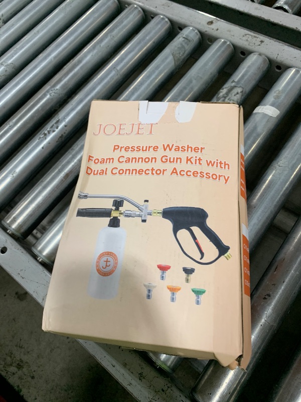 Photo 1 of JOEJET Short Pressure Washer Gun with Foam Cannon Dual Connector Accessory, Car Wash Foam Gun with 1/4 Inch Quick Connector, 5 Pressure Washer Nozzle Tips, 1 Liter
