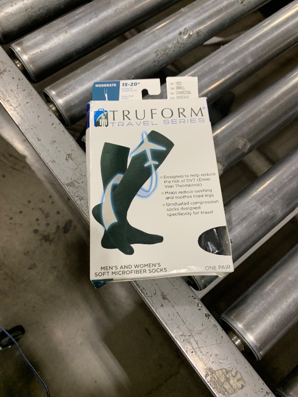 Photo 1 of Truform Travel Compression Socks for Men and Women, 15-20 Knee High Over Calf Length, Charcoal, Small