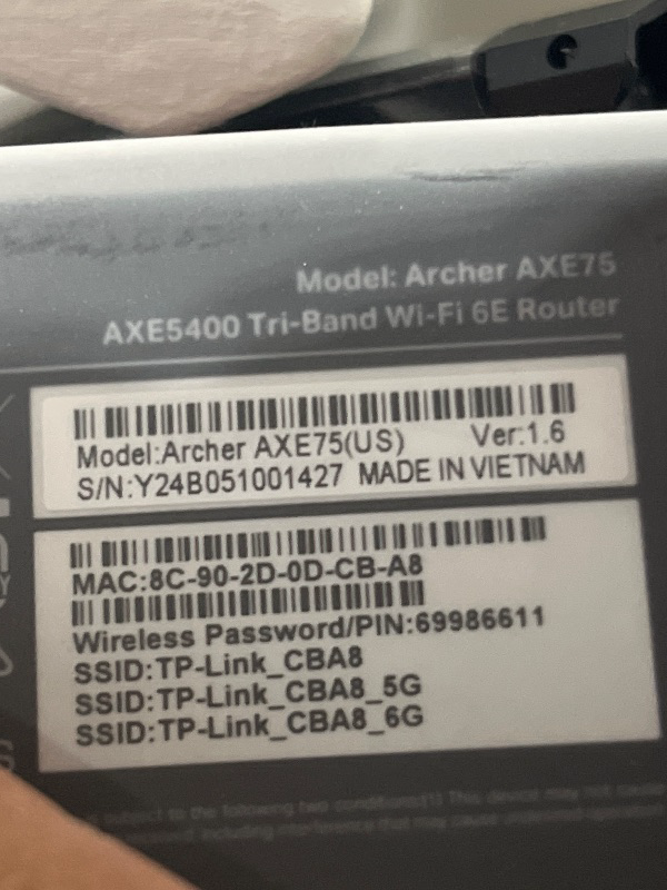 Photo 1 of TP-Link AXE5400 Tri-Band WiFi 6E Router (Archer AXE75)- Gigabit Wireless Internet Router, ax Router for Gaming, VPN Router, OneMesh, WPA3, Black