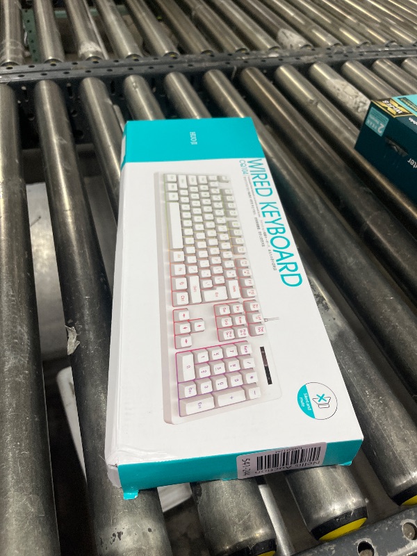 Photo 1 of HUO JI White Gaming Keyboard USB Wired with Rainbow LED Backlit, Floating Keys, Mechanical Feeling, Spill Resistant, Ergonomic for Xbox, PS Series, Desktop, Computer, PC