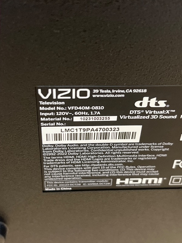Photo 1 of VIZIO 40-inch Full HD 1080p Smart TV with DTS Virtual: X, Alexa Compatibility, Google Cast Built-in, Bluetooth Headphone Capable, (VFD40M-08 New)
