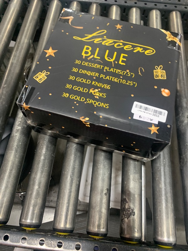 Photo 1 of Liacere 150PCS Blue Plastic Plates - Gold Plastic Silverware with Blue Handle - Navy Disposable Plates Include 30 Guests Plates,Forks,Spoons,Knives for Wedding&Party&Father's Day&Independence Day