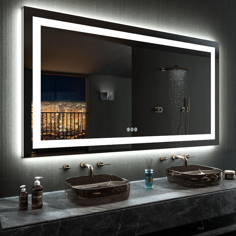 Photo 1 of LOAAO 60”X30“ RGB LED Bathroom Mirror with Lights for Bathroom, Anti-Fog, Dimmable?Multiple Light Modes, RGB Backlit + Front Light, Memory Function, Tempered Glass

