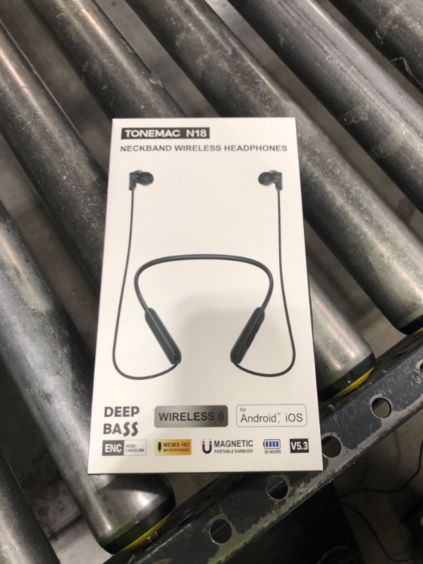 Photo 1 of TONEMAC N18 Neckband Bluetooth Earbuds, Wireless Bluetooth 5.2 Headphones with Microphone, Ultra-Lightweight Comfort, IPX7 Waterproof, Deep Bass Strong Beat, 20H Playtime, Magnetic Earphones -Black