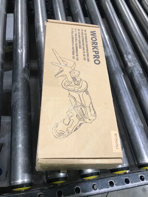 Photo 1 of WORKPRO 12V Cordless Reciprocating Saw with Clamping Jaw, 2.0Ah Li-Ion Battery with 1 Hour Fast Charger, Variable Speed and Tool-Free Blade Change, 3 Saw Blades for Wood & Metal Cutting