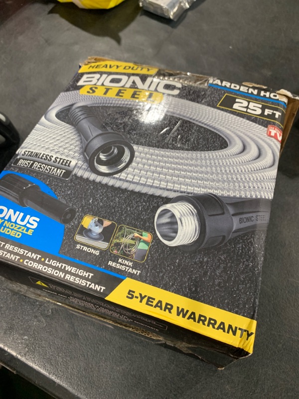 Photo 1 of Bionic Steel 25 Ft Short Metal Garden Hose with Nozzle, Premium 304 Stainless Steel Metal Water Hose 25Ft, Flexible, Kink Free, Lightweight, Heavy Duty, Crush Resistant Fittings, 500 PSI, 2025 Model