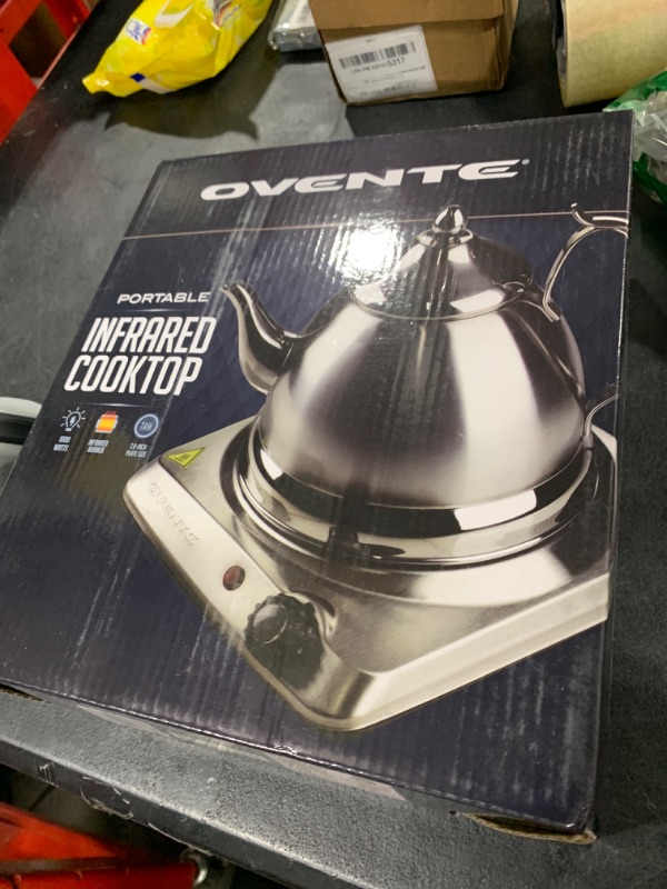 Photo 1 of OVENTE Countertop Infrared Single Burner, 1000W Electric Hot Plate with 7” Ceramic Glass Cooktop, 5 Level Temperature Setting & Easy to Clean Base, Compact Stove for Home Dorm Office, Silver BGI101S