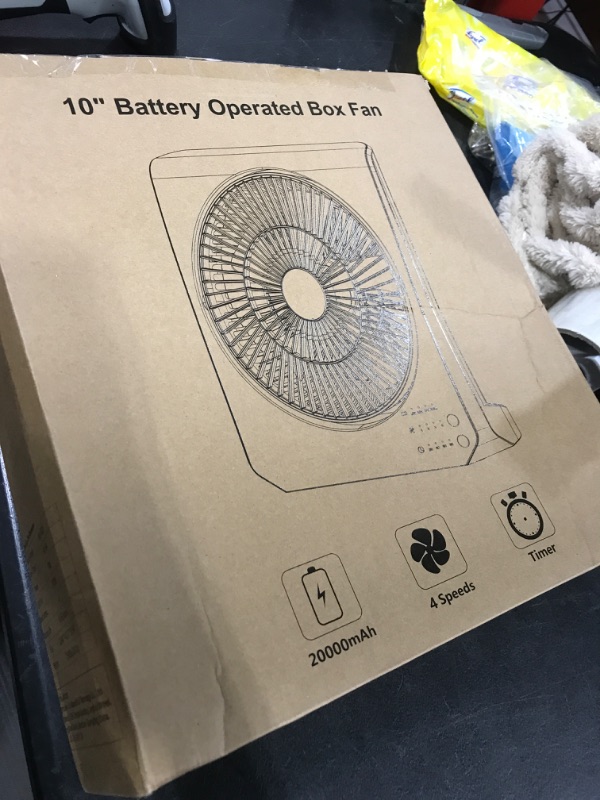 Photo 1 of 10Inch Portable Small Box Fan, 20000mAh Rechargeable Battery Operated, Max 55Hrs Cooling, 4 Speeds, 270° Pivoting, Cordless Square Table Fan with Timer for Window Bedroom Kitchen Office Power Outage