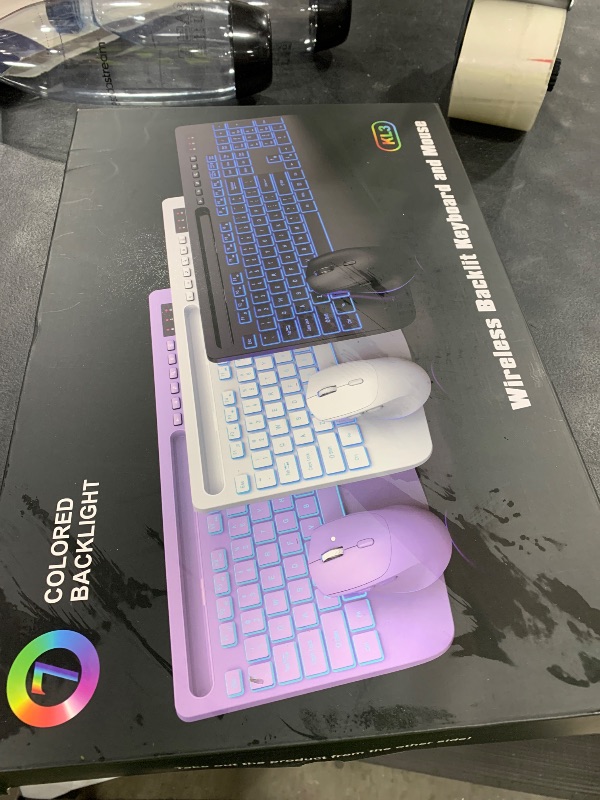 Photo 1 of Wireless Keyboard and Mouse Combo with 7 Colored Backlits, Wrist Rest, Rechargeable Ergonomic Keyboard with Phone Holder, Silent Lighted Full Size Combo for Windows, Mac, PC, Laptop-Trueque (White)