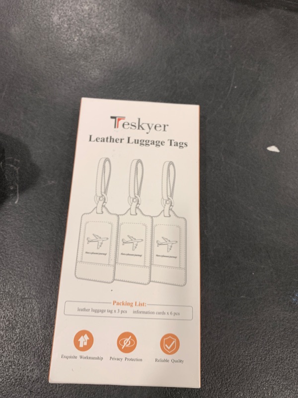 Photo 1 of Teskyer Luggage Tags, 3 Pack Premium PU Leather Luggage Tags for Suitcases, Privacy Protection Travel Bag Tags, Lichee Coffee