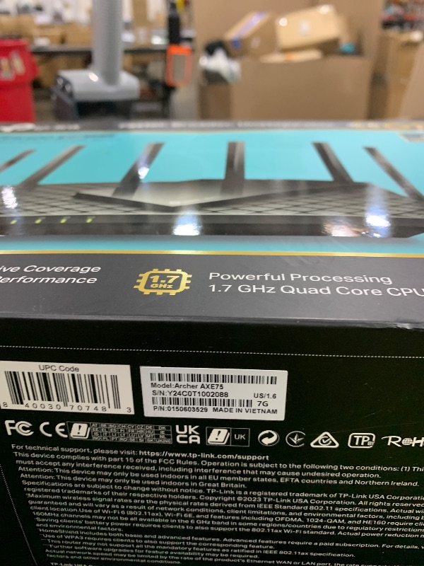 Photo 1 of TP-Link AXE5400 Tri-Band WiFi 6E Router (Archer AXE75)- Gigabit Wireless Internet Router, ax Router for Gaming, VPN Router, OneMesh, WPA3, Black