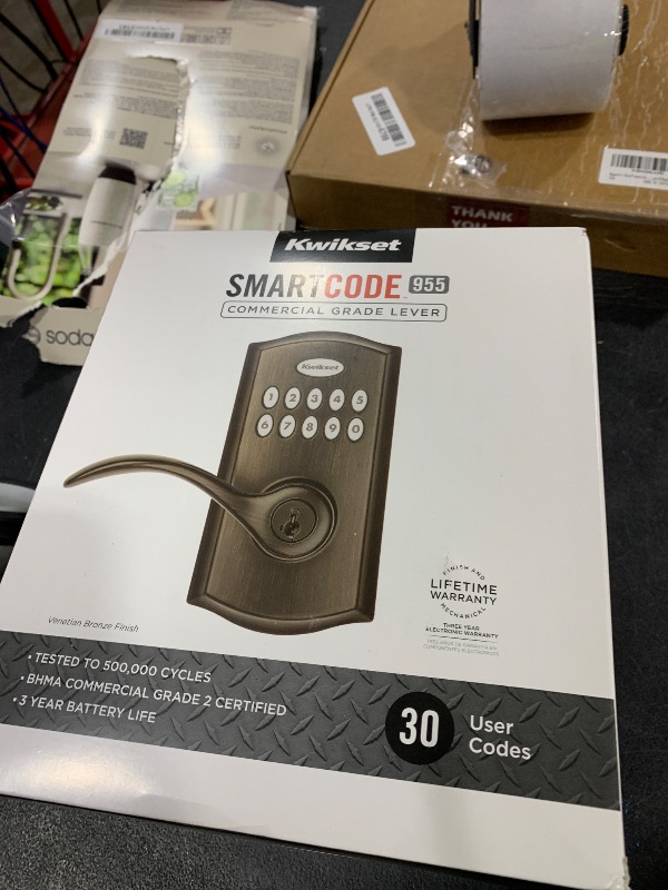 Photo 1 of Kwikset SmartCode 955 Pembroke Light Commercial 10-Button Keypad Electronic Lever, Featuring Convenient Keyless Entry, 3-Year Batter Life and High Traffic Durability Venetian Bronze