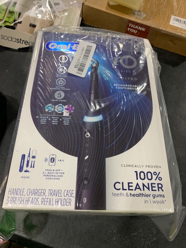 Photo 1 of Oral-B iO Deep Clean + Whiten Rechargeable Electric Toothbrush with Visible Pressure Sensor, 2 Minute Timer, 5 Cleaning Settings, 1 iO5 Limited, 3 Toothbrush Heads, Travel Case & Refill Holder, Black