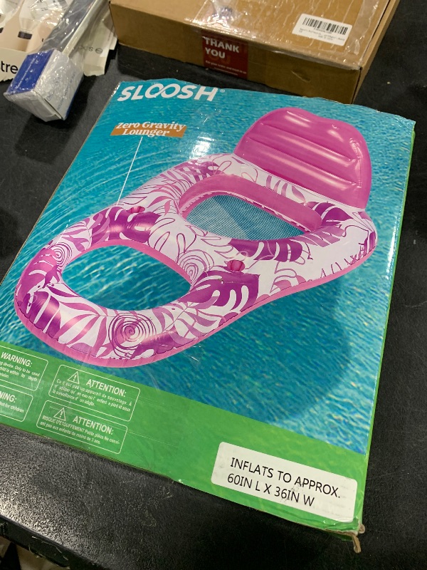 Photo 1 of SLOOSH Pool Lounge Float Adult, Inflatable Pool Floats Lounger Raft Floaties Water Floating Recliner Chair with Cup Holders Foot Rest Swimming Floaty, Pink