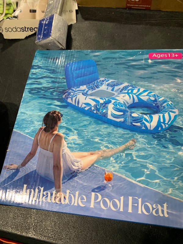 Photo 1 of [2025 New Upgraded] Inflatable Pool Float Adult, Pool Lounger Float Raft Floating Chair Water Floaties with Headrest & Cup Holder, Adult Heavy Duty Pool Floaties for Swimming Pool, Lake, Beach Party