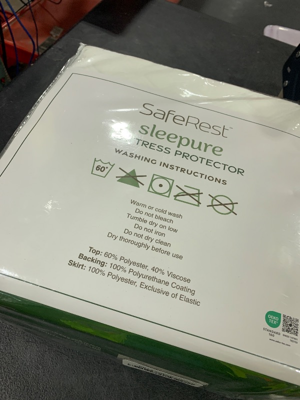 Photo 1 of SafeRest Sleepure Waterproof King Size Mattress Protector - Viscose Derived from Bamboo - Fitted with Stretchable Pockets - Machine Washable Cotton Mattress Cover for Bed
