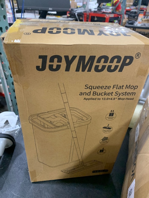 Photo 1 of JOYMOOP Mop and Bucket with Wringer Set, Hands Free Flat Floor Mop and Bucket, with 3 Washable Microfiber Pads, Wet and Dry Use, Floor Cleaning System