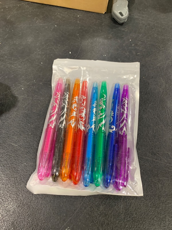 Photo 1 of KERIFI Erasable Pens Rub Out Pen, 0.5mm Erasable Gel Pen with Rubbers on the End, Heat Friction Markers with Eraser, Handwriting Writing for Kids Adult School Office Supplies (8 Assorted Colors)