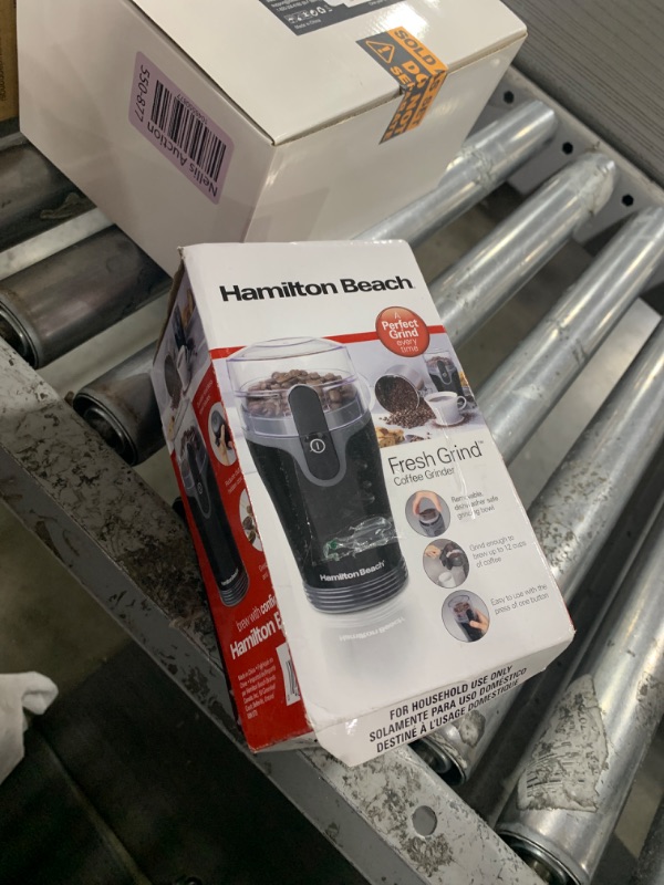 Photo 1 of Hamilton Beach Fresh Grind Electric Coffee Grinder for Beans, Spices and More, Stainless Steel Blades, Removable Chamber, Makes up to 12 Cups, Black
