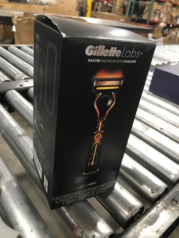 Photo 1 of Gillette Heated Razor for Men, Deluxe Travel Shave Kit by GilletteLabs, 1 Handle, 2 Blade Refills, Charging Dock, Case