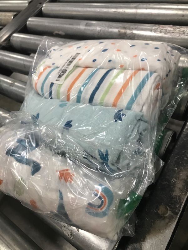 Photo 1 of david's kids 4 Pack Baby Muslin Swaddle Blankets, 100% Cotton and Ultra Soft Breathable Receiving Blanket Wrap for Boys Girls, New Born Essentials, Large 47 x 47 inches, Dinosaur Blue