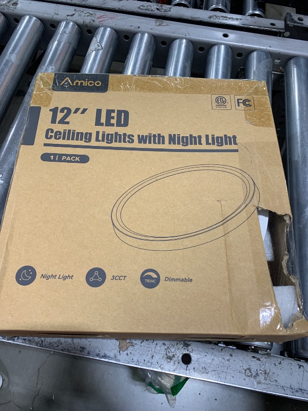 Photo 1 of Amico 12 Inch LED Flush Mount Ceiling Light with Night Light, 24W 2200LM 3000K/4000K/5000K Selectable, Dimmable LED Ceiling Lights for Bedroom, Dining Room, Kitchen, Living Room, 1 Pack