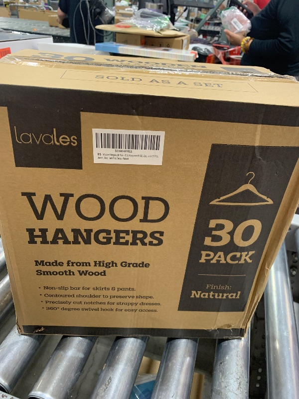 Photo 1 of Lavales Heavy Duty Wooden Hangers - 30 Pack, Supports Up to 20 lbs, 360° Swivel Hook & Anti-Slip Notches, Smooth Finish Suit Hanger for Coats and Clothes-Natural