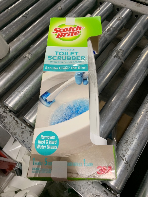 Photo 1 of Scotch-Brite Disposable Toilet Scrubber Starter Kit, Disposable Refills with Built-In Bleach Alternative, Includes 1 Handle, Storage Caddy and 5 Refills