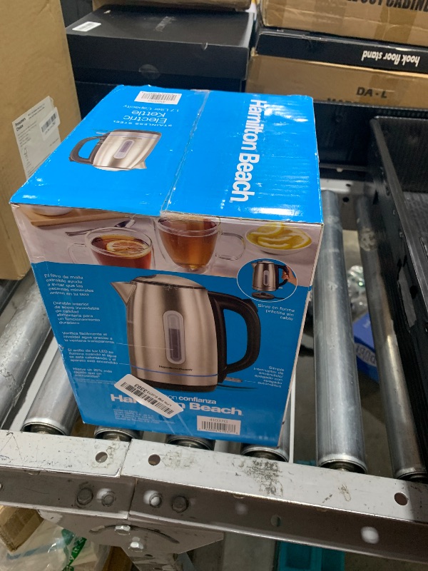 Photo 1 of Hamilton Beach Electric Tea Kettle, Water Boiler & Heater, 1.7 Liter, Cordless Serving, 1500 Watts for Fast Boiling, Auto-Shutoff and Boil-Dry Protection, Stainless Steel with LED Light Ring (41037)